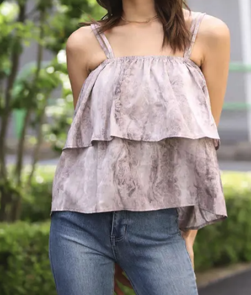 Marbled Pattern Ruffle Top