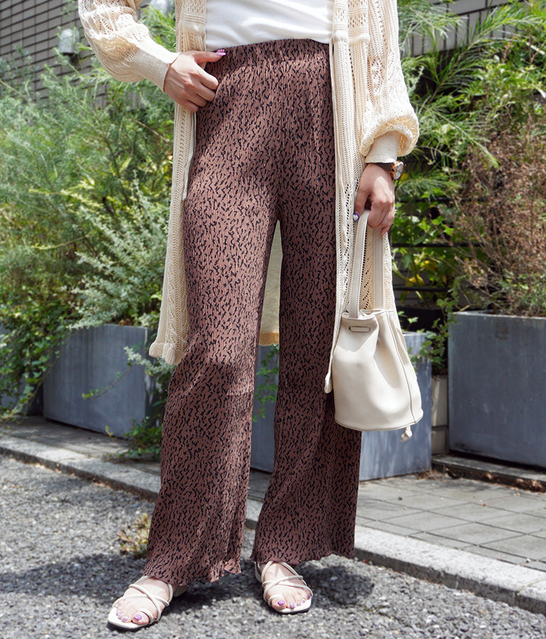 Animal Pattern  Mini Pleated Wide Pants