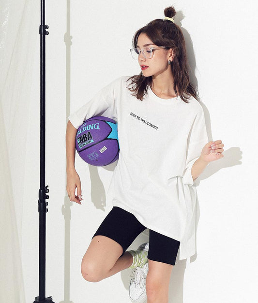 Tag-style Oversized Roll-up T-shirt