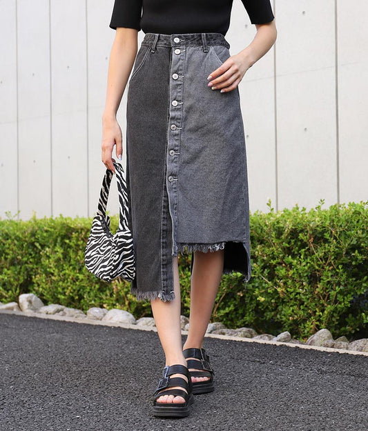 Tsugihagi Denim Irregular Hem Skirt