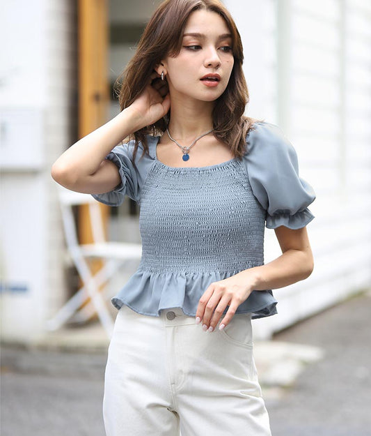 Puff Sleeve Ruched Top