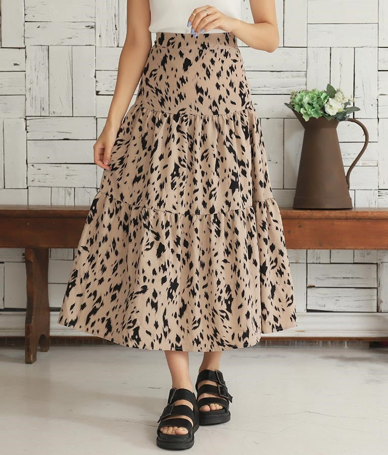 Animal Pattern Tiered Skirt