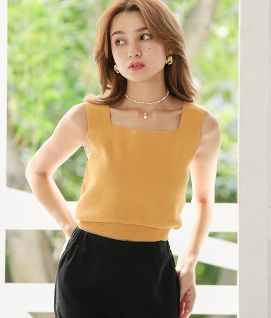 Front and Back 2WAY  Short Length Summer Knit Top