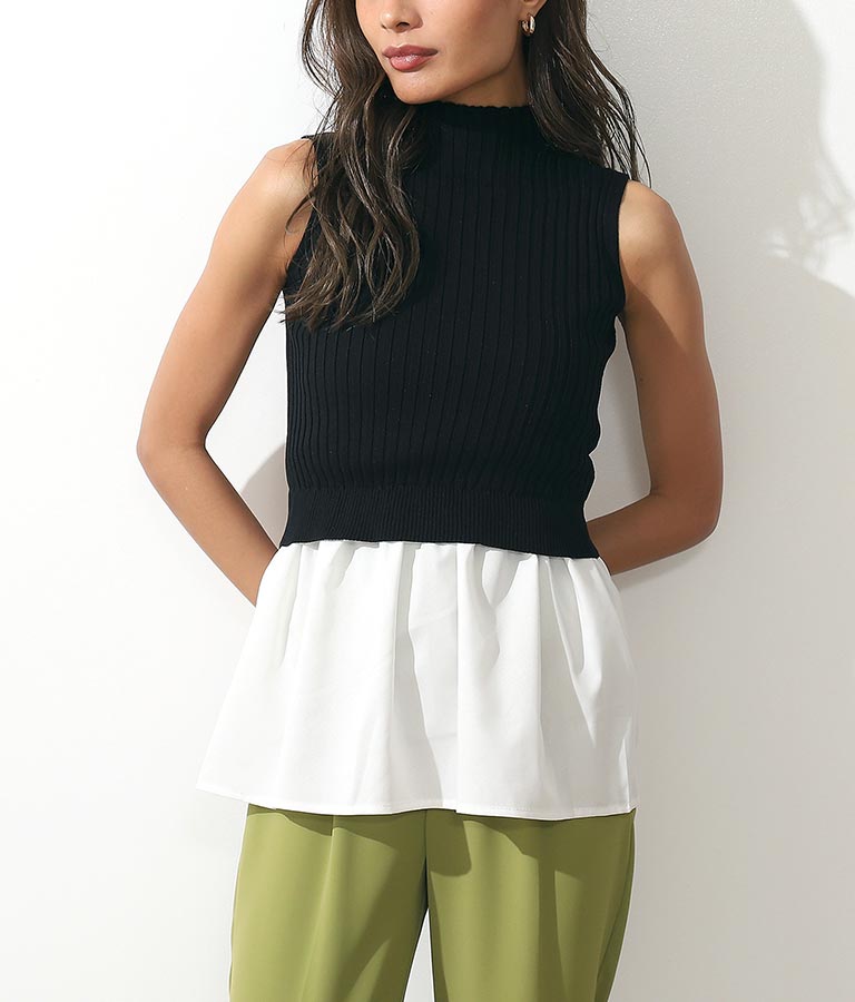 Sleeveless Ribbed Knit Combination Top