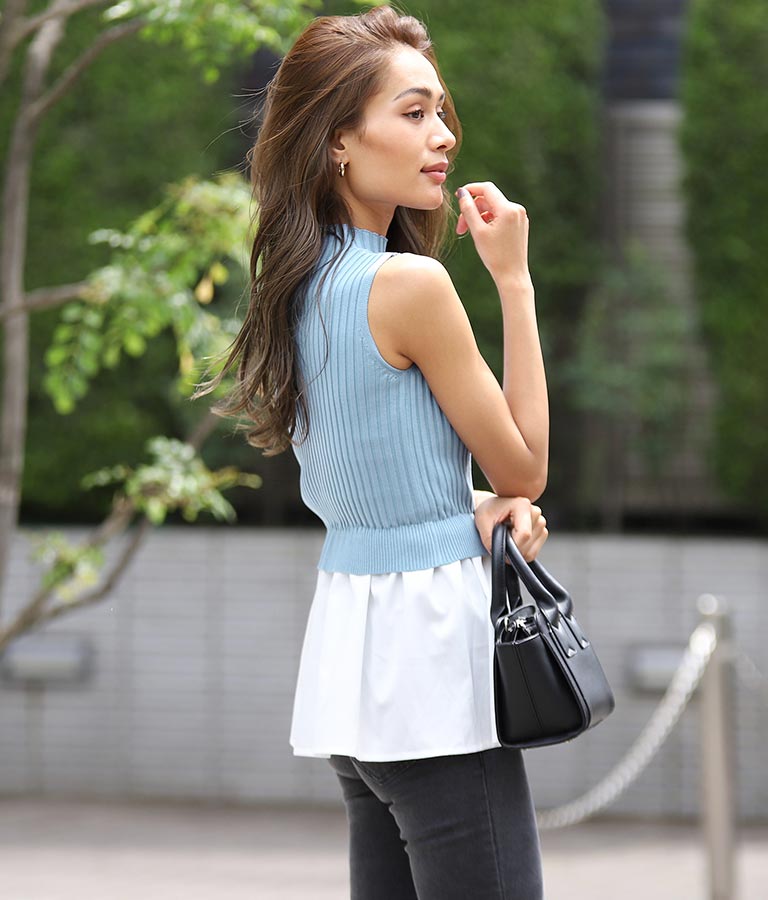 Sleeveless Ribbed Knit Combination Top